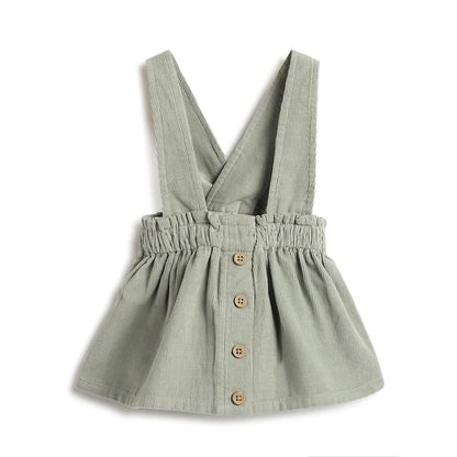 Girls Medium Green Solid Overall Skirt