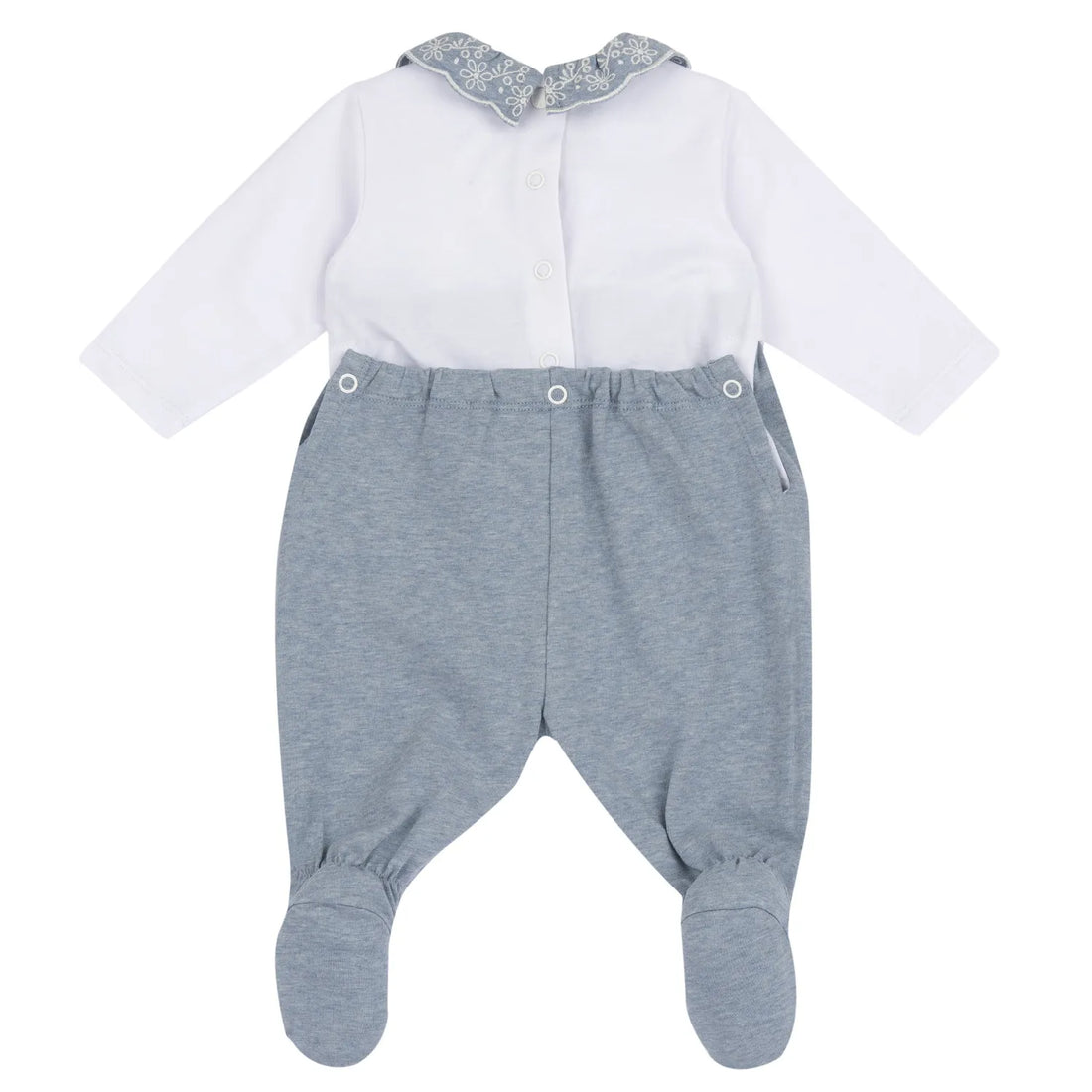 Girls Medium Light Blue Embroidered Back Opening Babysuit