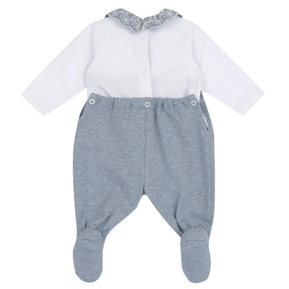 Girls Medium Light Blue Embroidered Back Opening Babysuit
