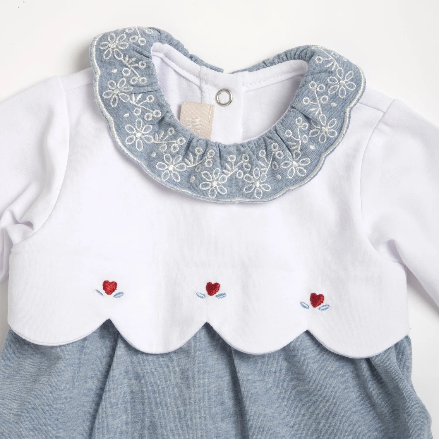 Girls Medium Light Blue Embroidered Back Opening Babysuit