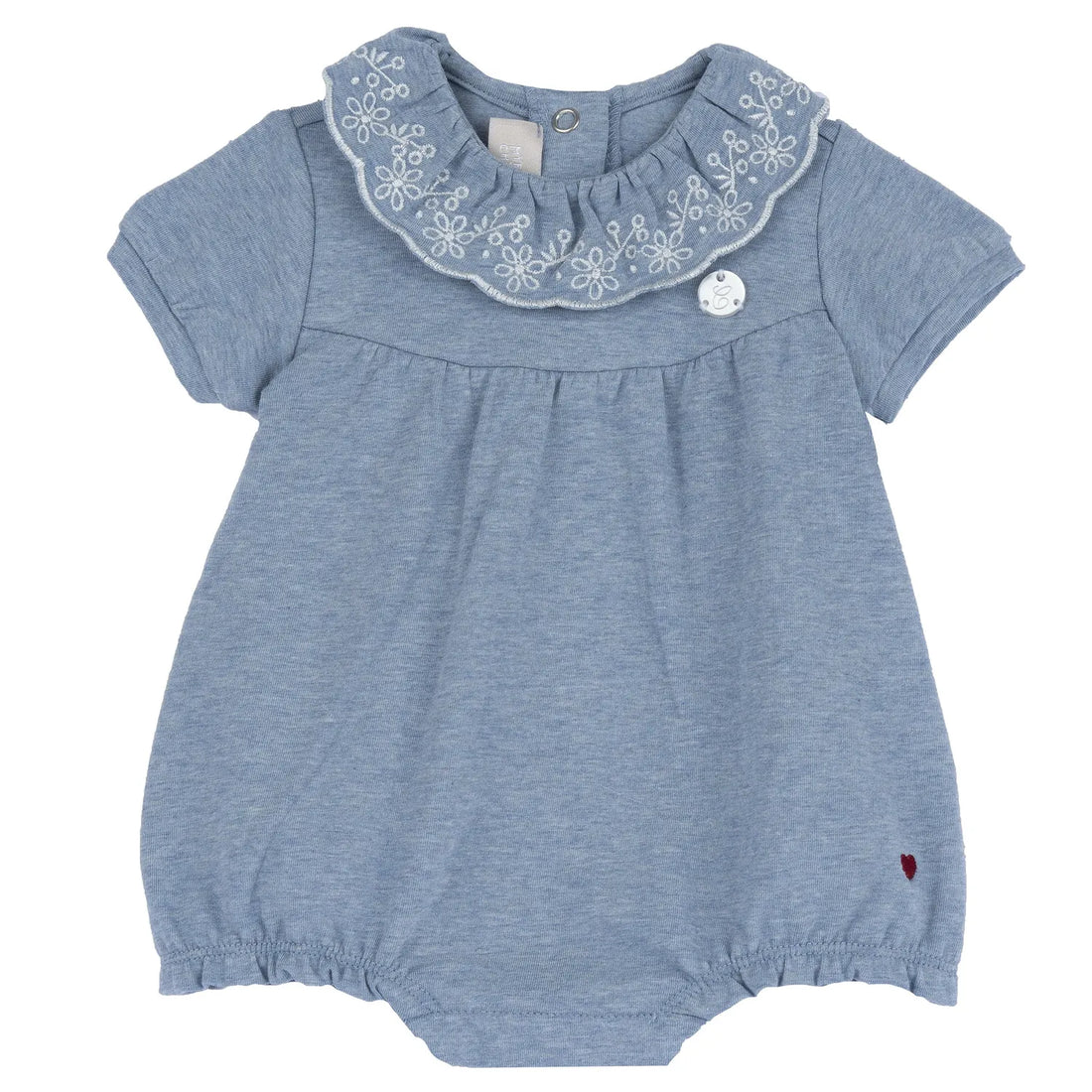 Girls Medium Light Blue Embroidered Romper