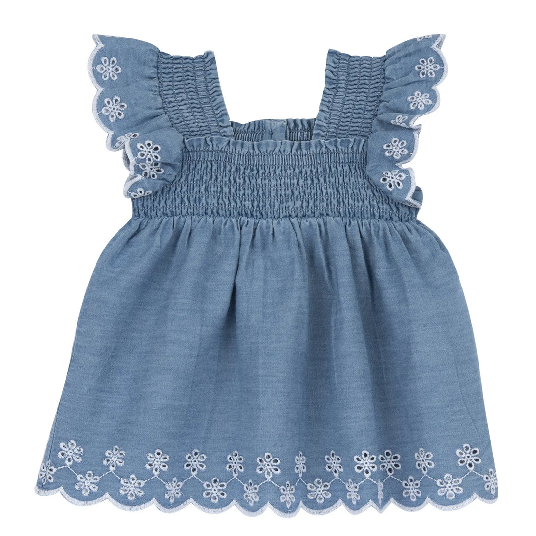 Girls Medium Light Blue Self Design Denim Dress