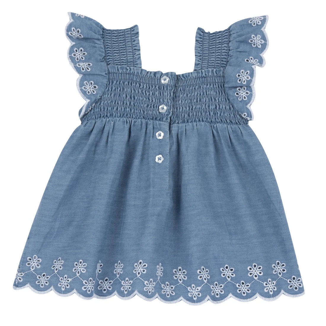 Girls Medium Light Blue Self Design Denim Dress