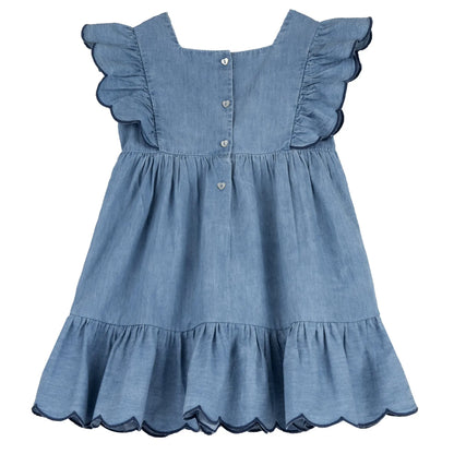 Girls Medium Light Blue Self Design Dress