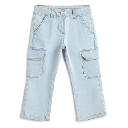 Girls Medium Light Blue Solid Jeans