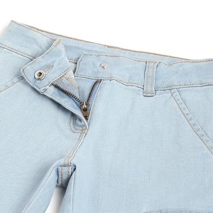 Girls Medium Light Blue Solid Jeans