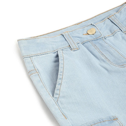 Girls Medium Light Blue Solid Jeans