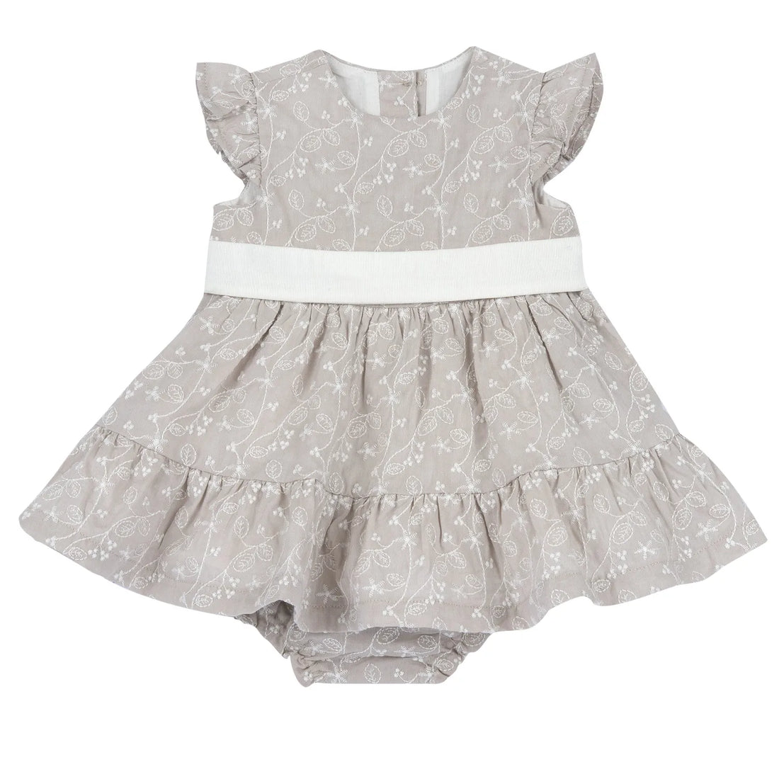 Girls Medium Natural Embroidered Dress with Panties