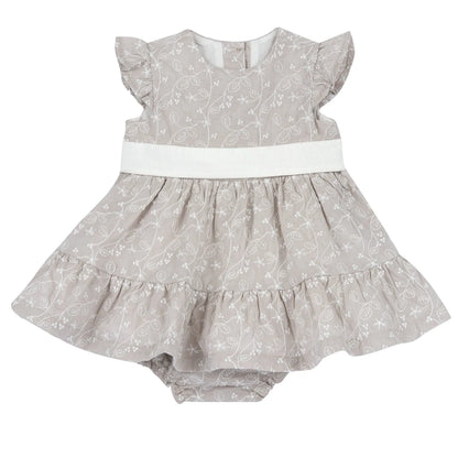 Girls Medium Natural Embroidered Dress with Panties