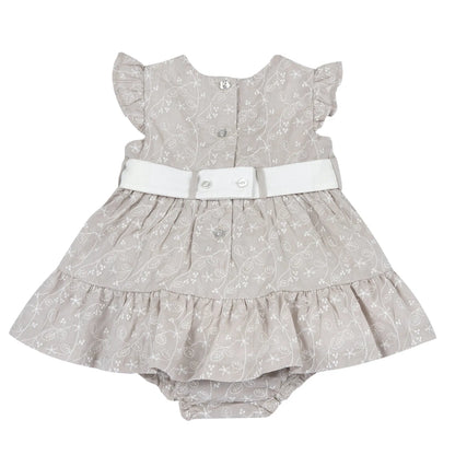 Girls Medium Natural Embroidered Dress with Panties
