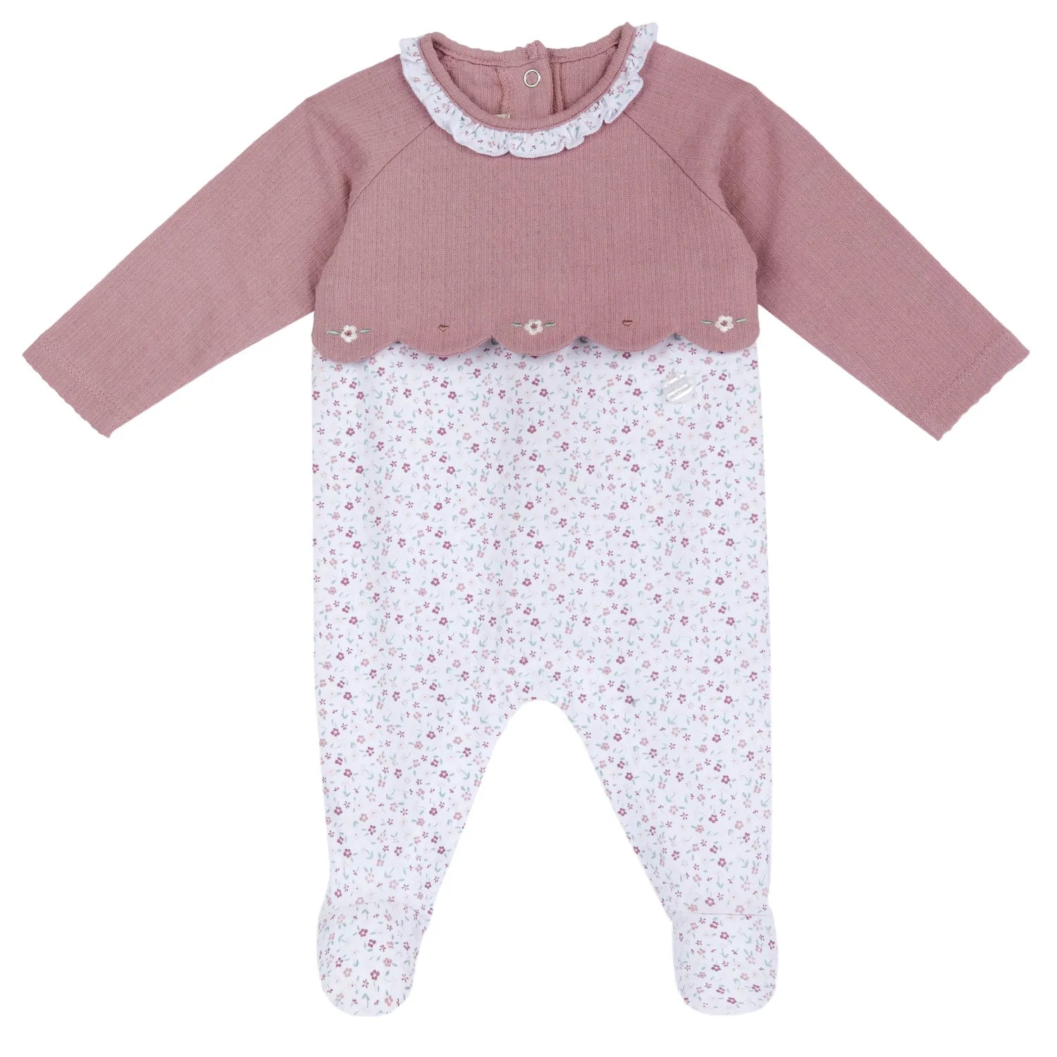 Girls Medium Pink Embroidered Back Opening Babysuit
