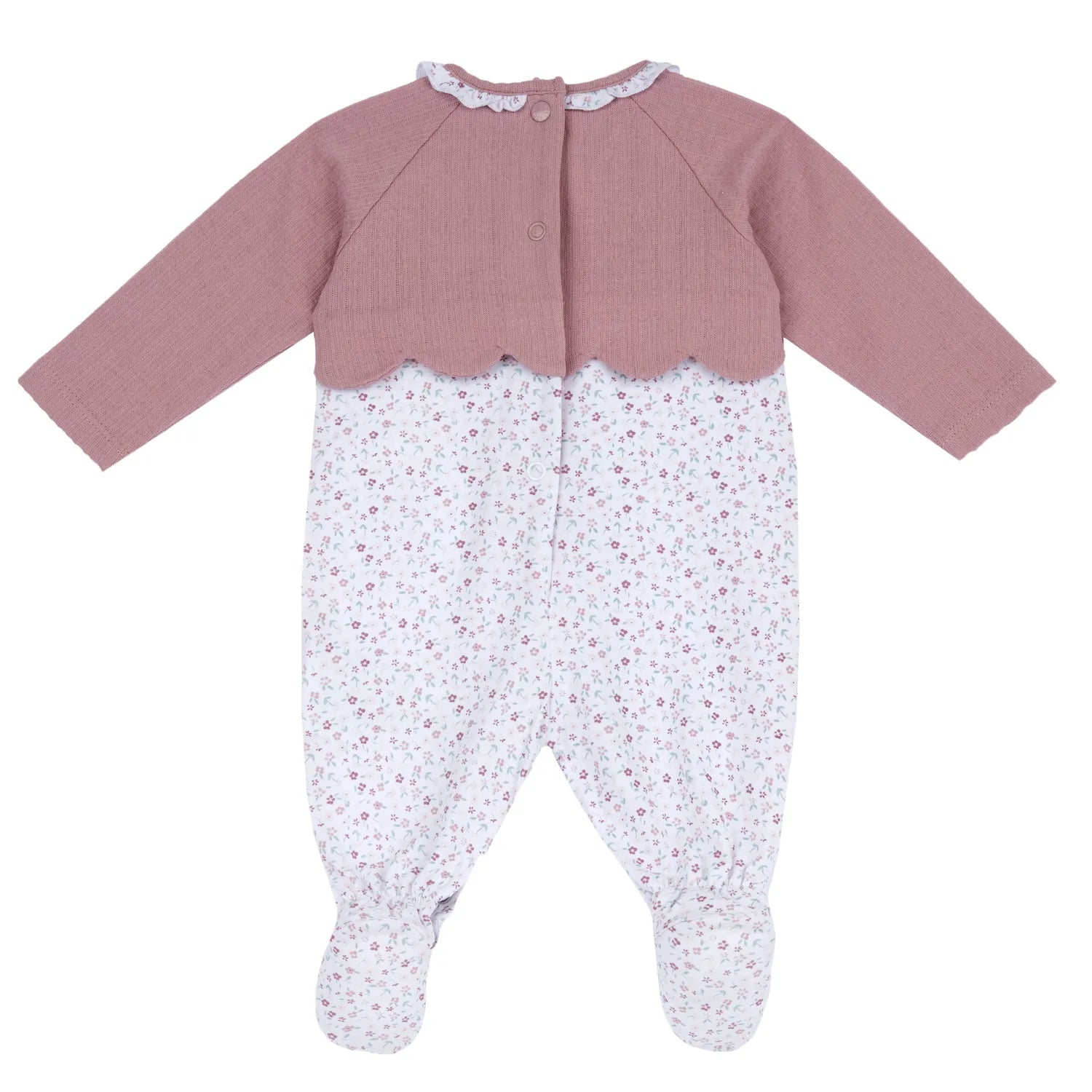 Girls Medium Pink Embroidered Back Opening Babysuit