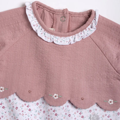 Girls Medium Pink Embroidered Back Opening Babysuit