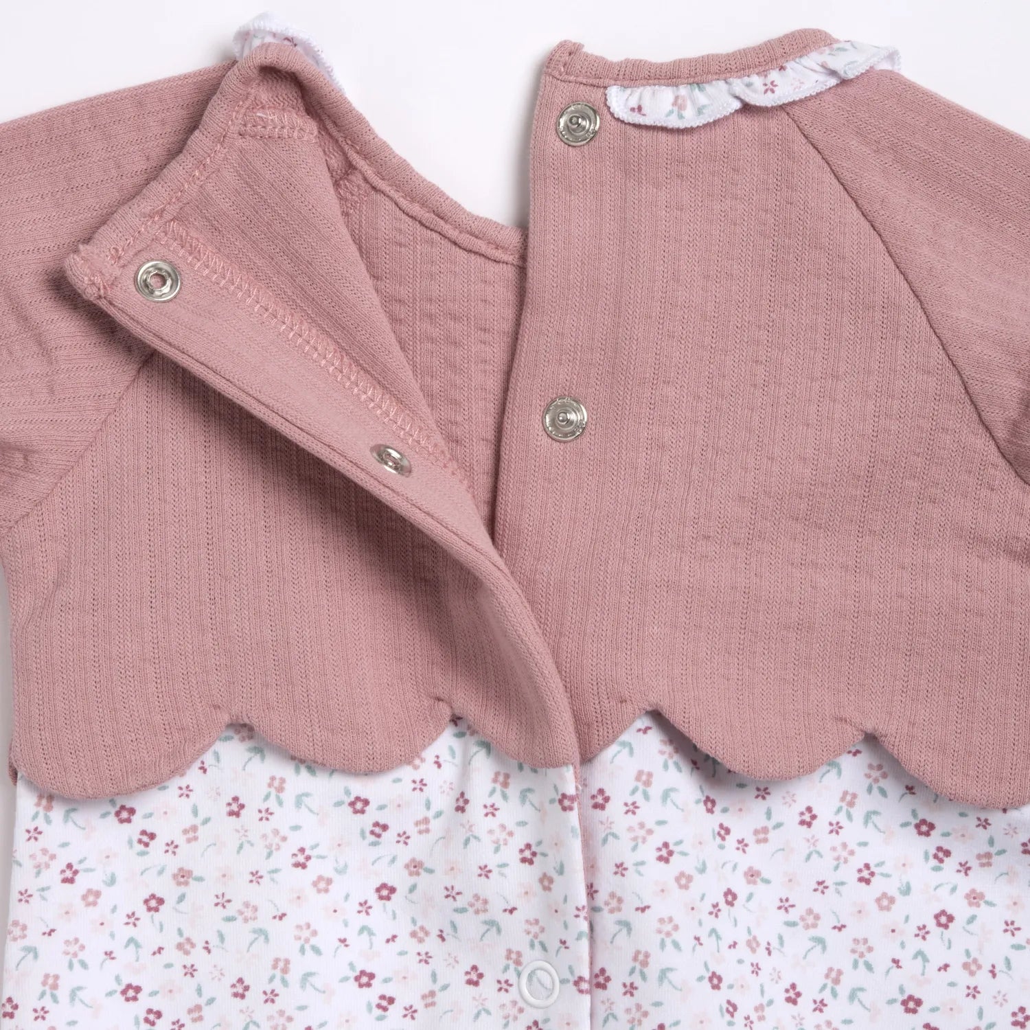 Girls Medium Pink Embroidered Back Opening Babysuit