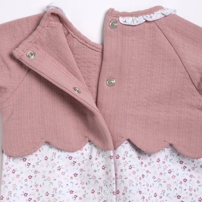 Girls Medium Pink Embroidered Back Opening Babysuit