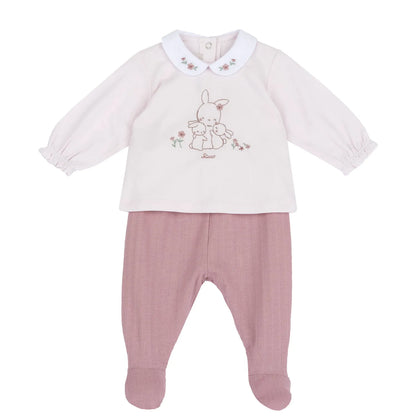 Girls Medium Pink Embroidered Smock with Leggings
