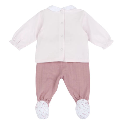 Girls Medium Pink Embroidered Smock with Leggings