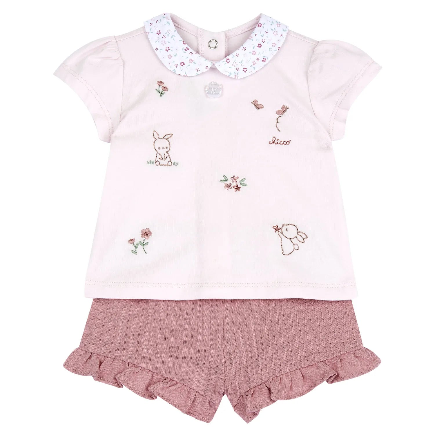 Girls Medium Pink Embroidered T-Shirt with Shorts