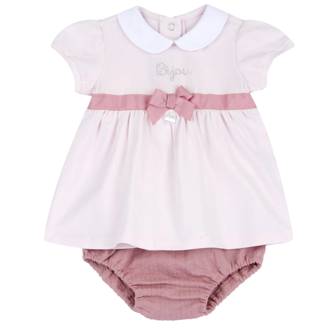 Girls Medium Pink Self Design Dress with Panties