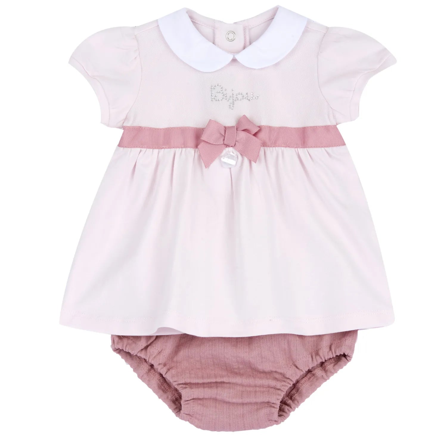 Girls Medium Pink Self Design Dress with Panties