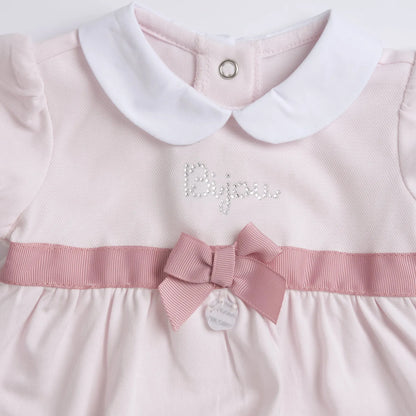 Girls Medium Pink Self Design Dress with Panties