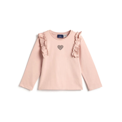 Girls Medium Pink Self Design T- Shirt