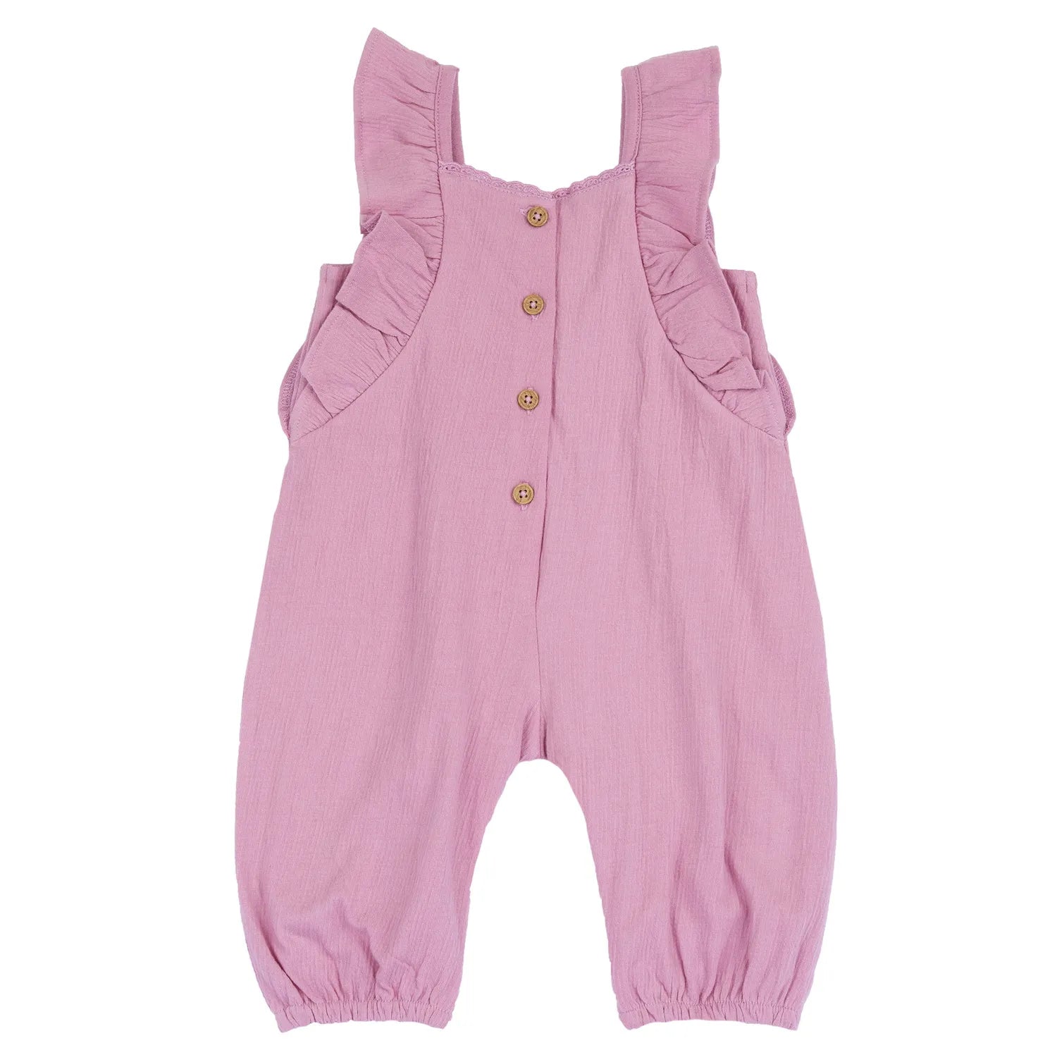 Girls Medium Pink Solid Long Dungaree