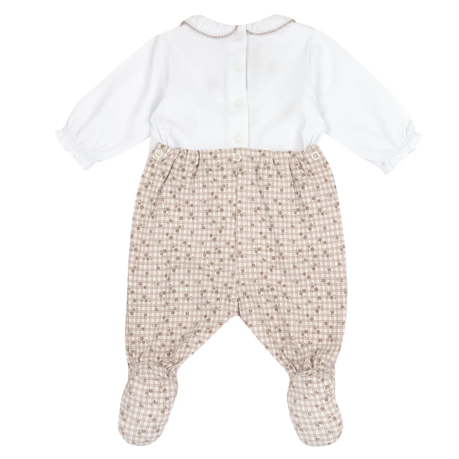 Girls Natural Printed Embroidered Back Opening Babysuit