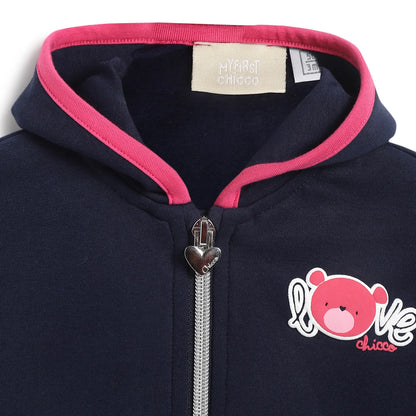 Girls Navy Blue Embroidered Jacket