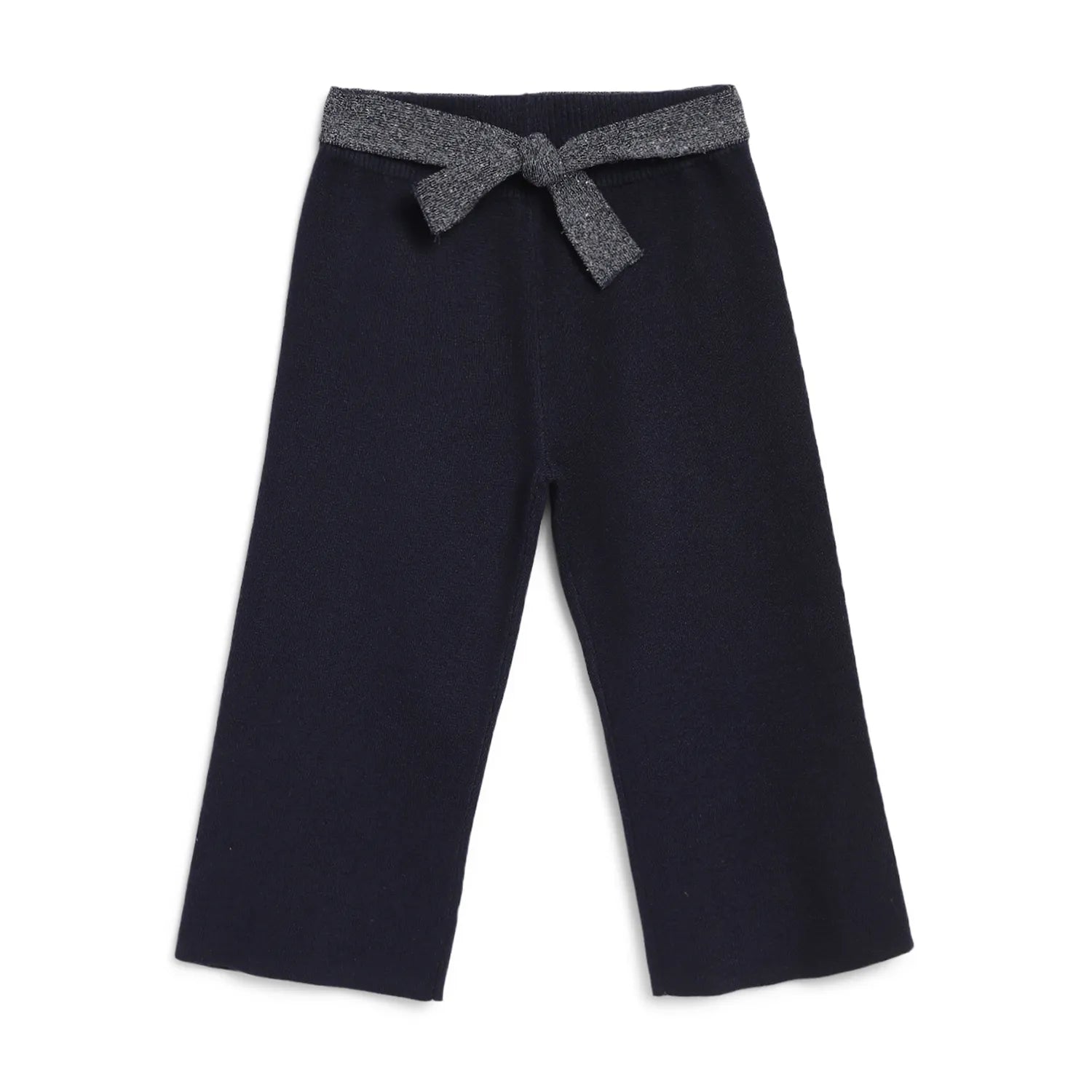 Girls Navy Blue Mid-Rise Parallel Trousers