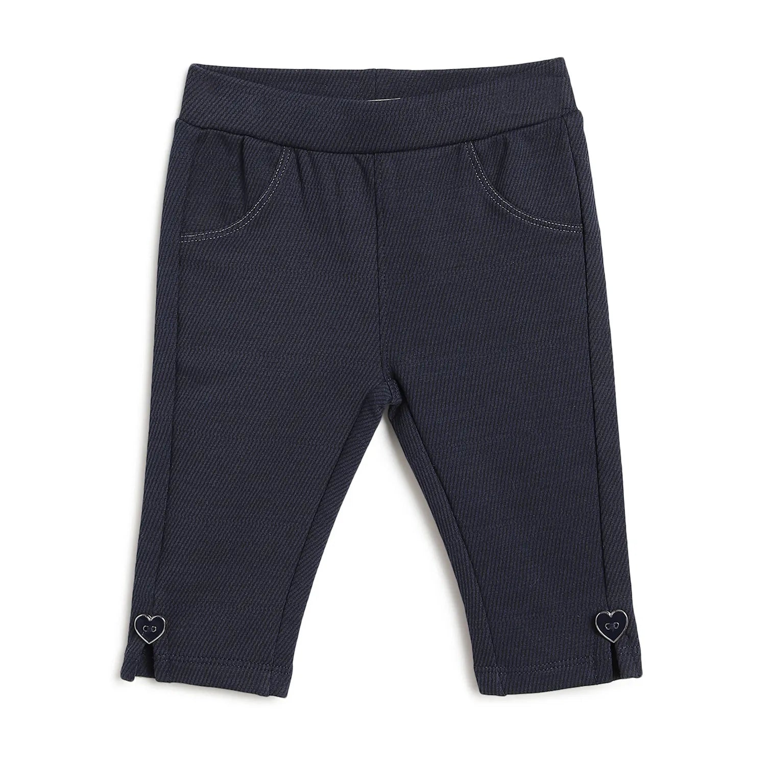 Girls Navy Blue Mid-Rise Relaxed Fit Trousers