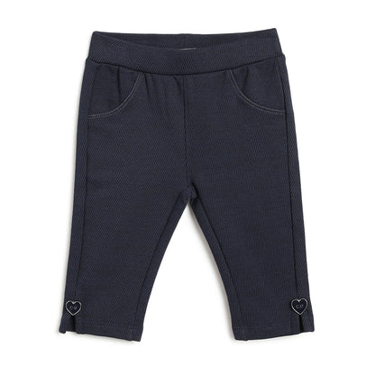 Girls Navy Blue Mid-Rise Relaxed Fit Trousers