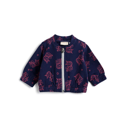 Girls Navy Blue Printed Cardigan