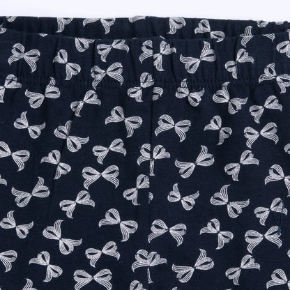 Girls Navy Blue Printed Leggings
