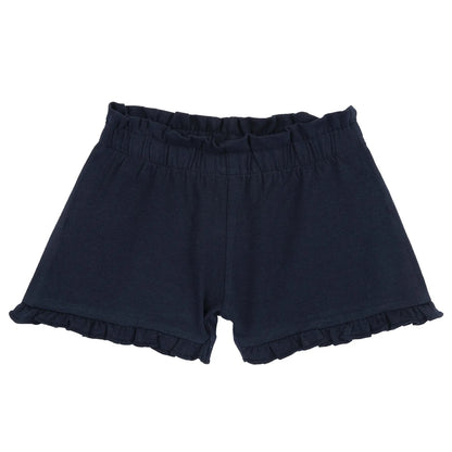 Girls Navy Blue Solid Knitted Shorts