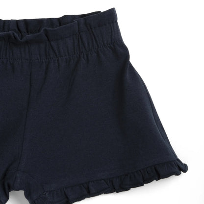 Girls Navy Blue Solid Knitted Shorts