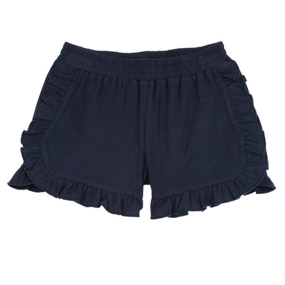 Girls Navy Blue Solid Shorts