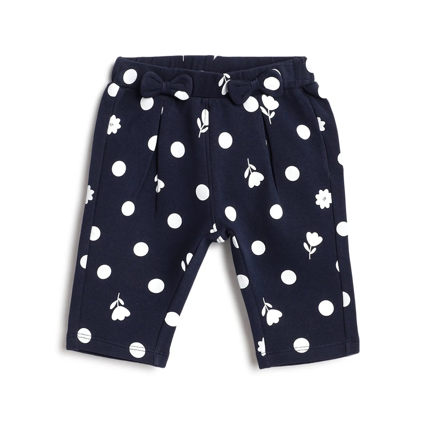 Girls Navy Self Design Trousers