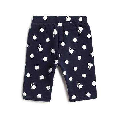 Girls Navy Self Design Trousers