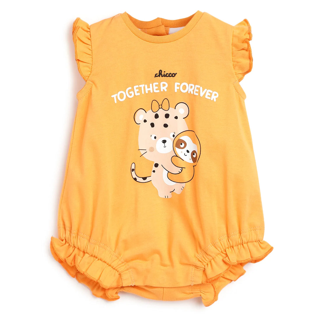 Girls Orange Printed Rompers