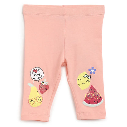 Girls Peach Printed Leggings