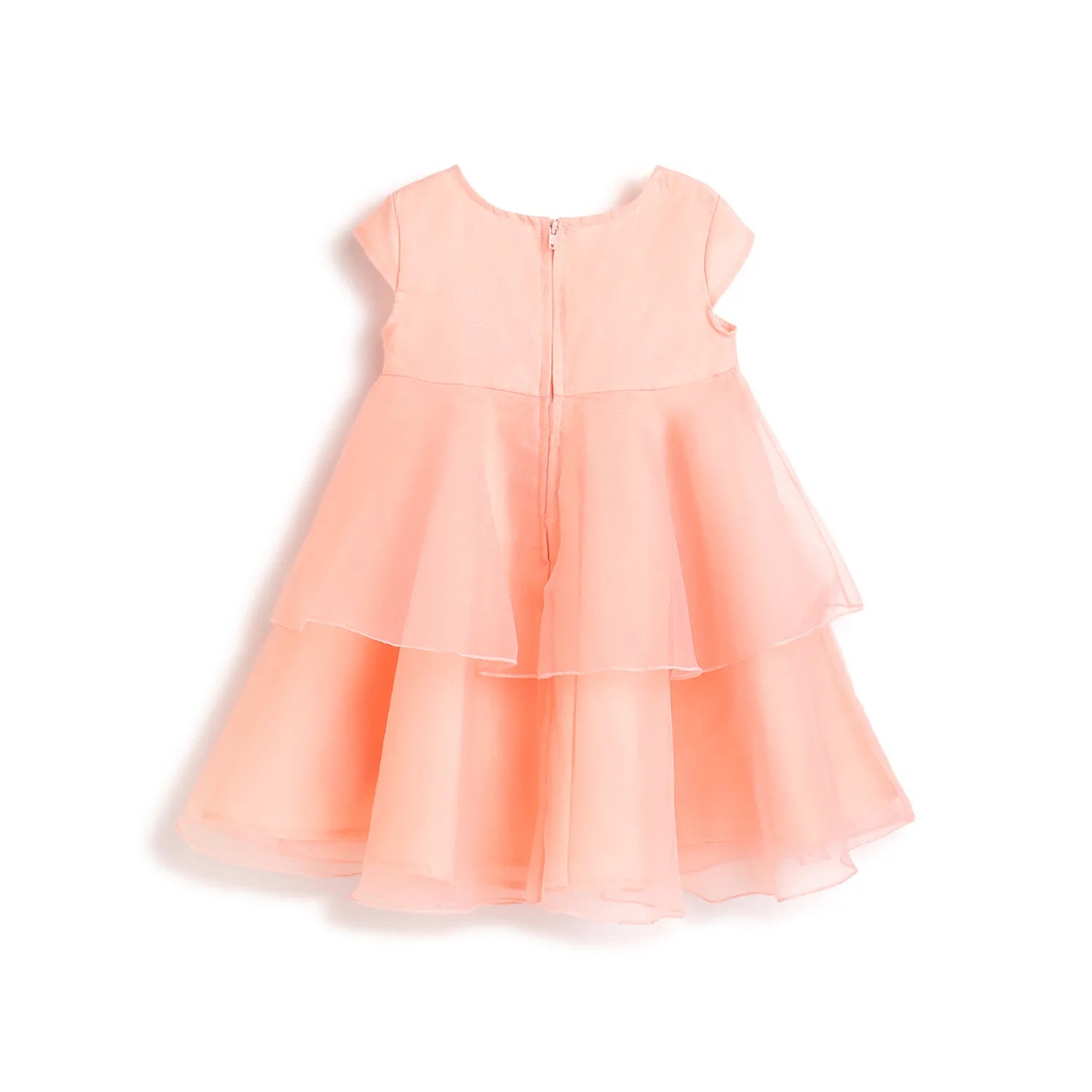 Girls Peach Self Design Dress
