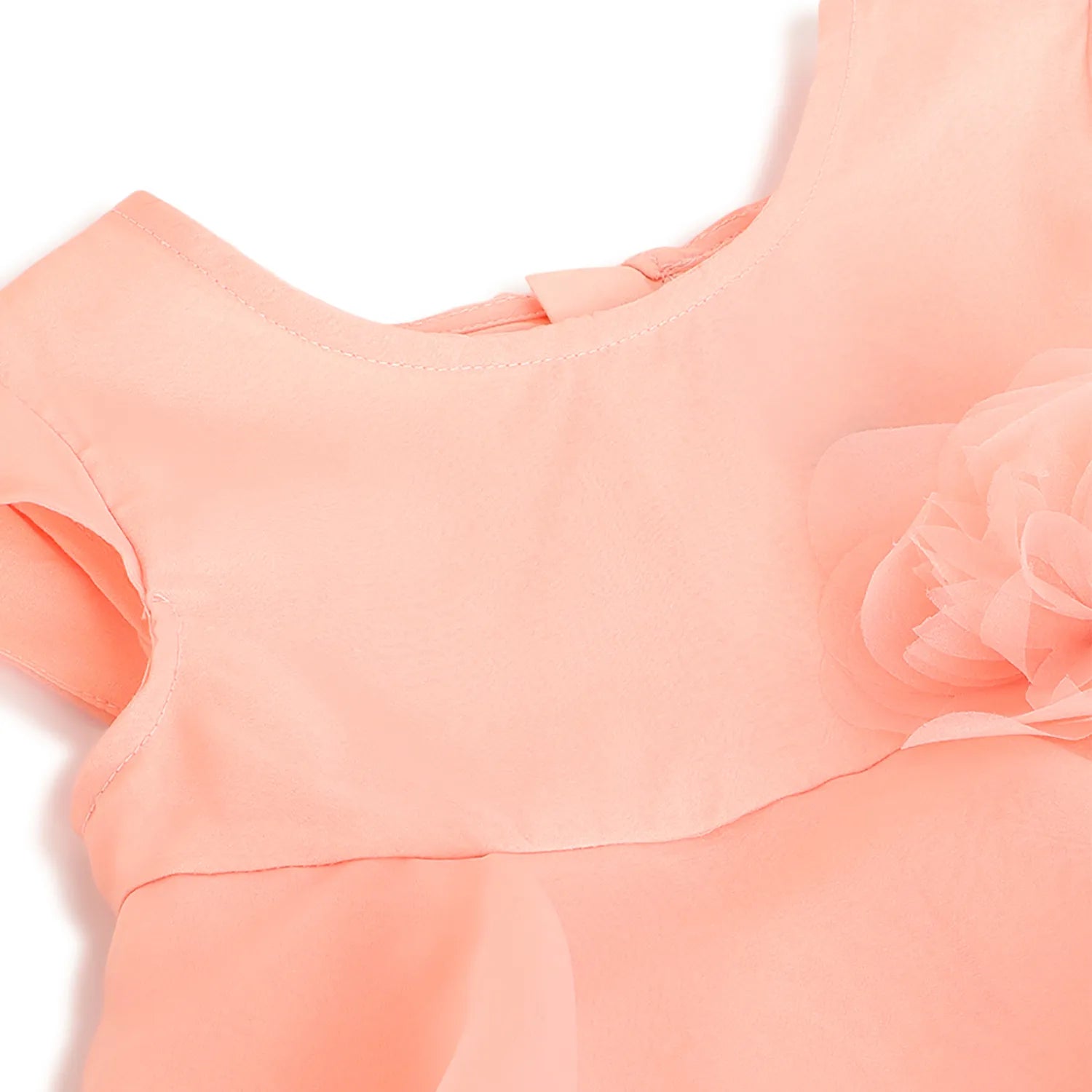 Girls Peach Self Design Dress