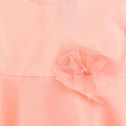 Girls Peach Self Design Dress