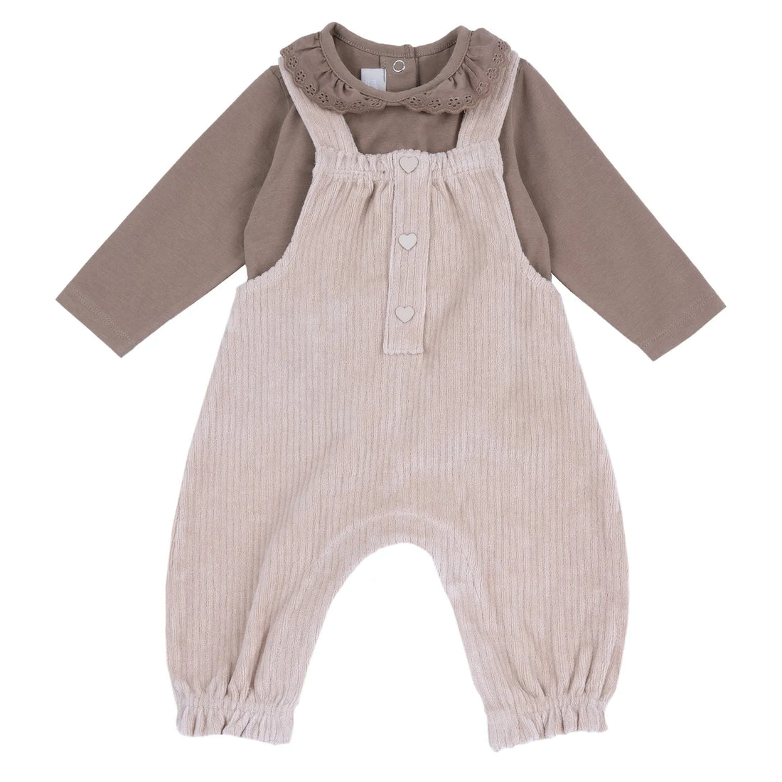 Girls Pink &amp; Brown Solid Shirt with Dungaree