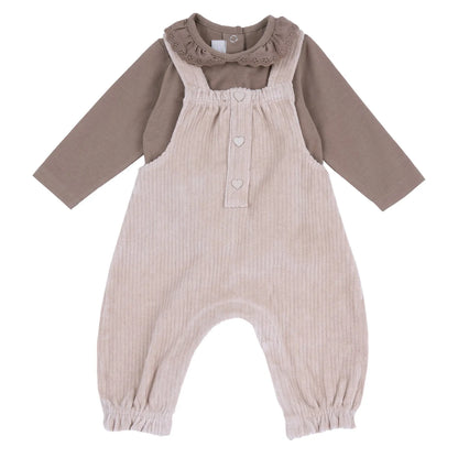 Girls Pink &amp; Brown Solid Shirt with Dungaree