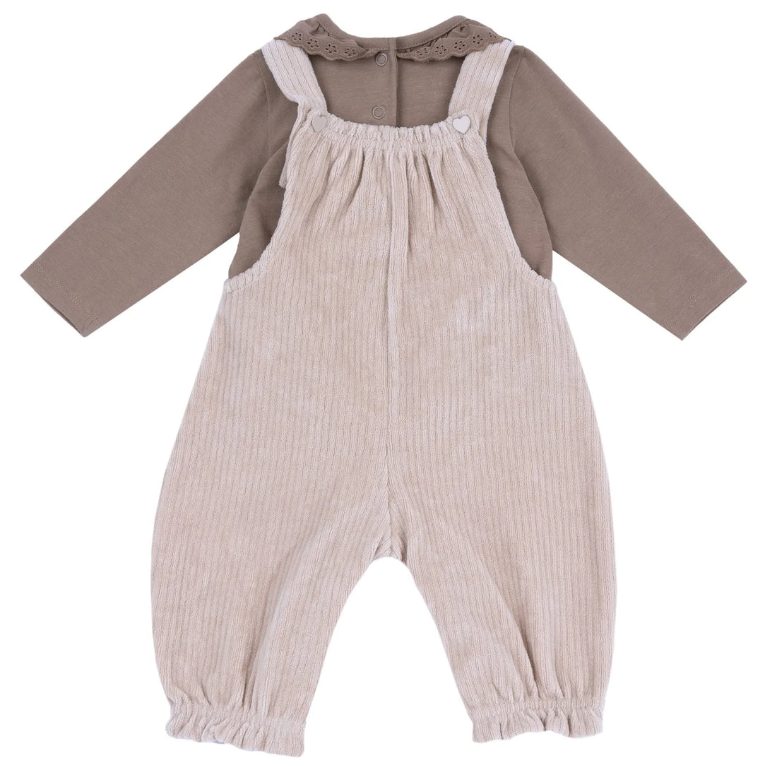 Girls Pink &amp; Brown Solid Shirt with Dungaree