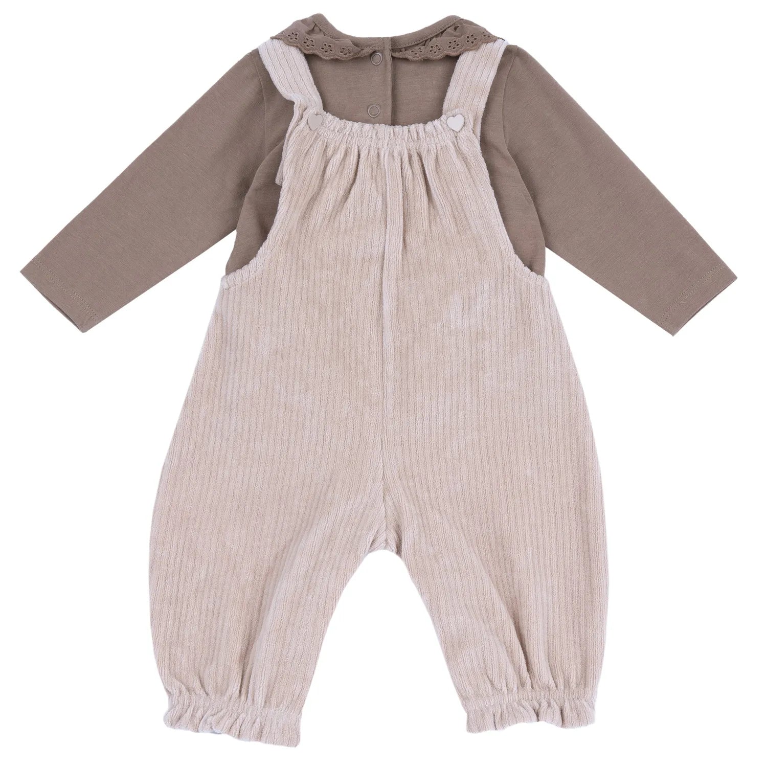 Girls Pink &amp; Brown Solid Shirt with Dungaree