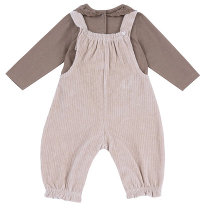Girls Pink &amp; Brown Solid Shirt with Dungaree