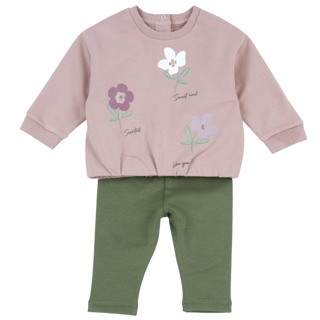 Girls Pink &amp; Green Printed Sweatshirt with Leggings